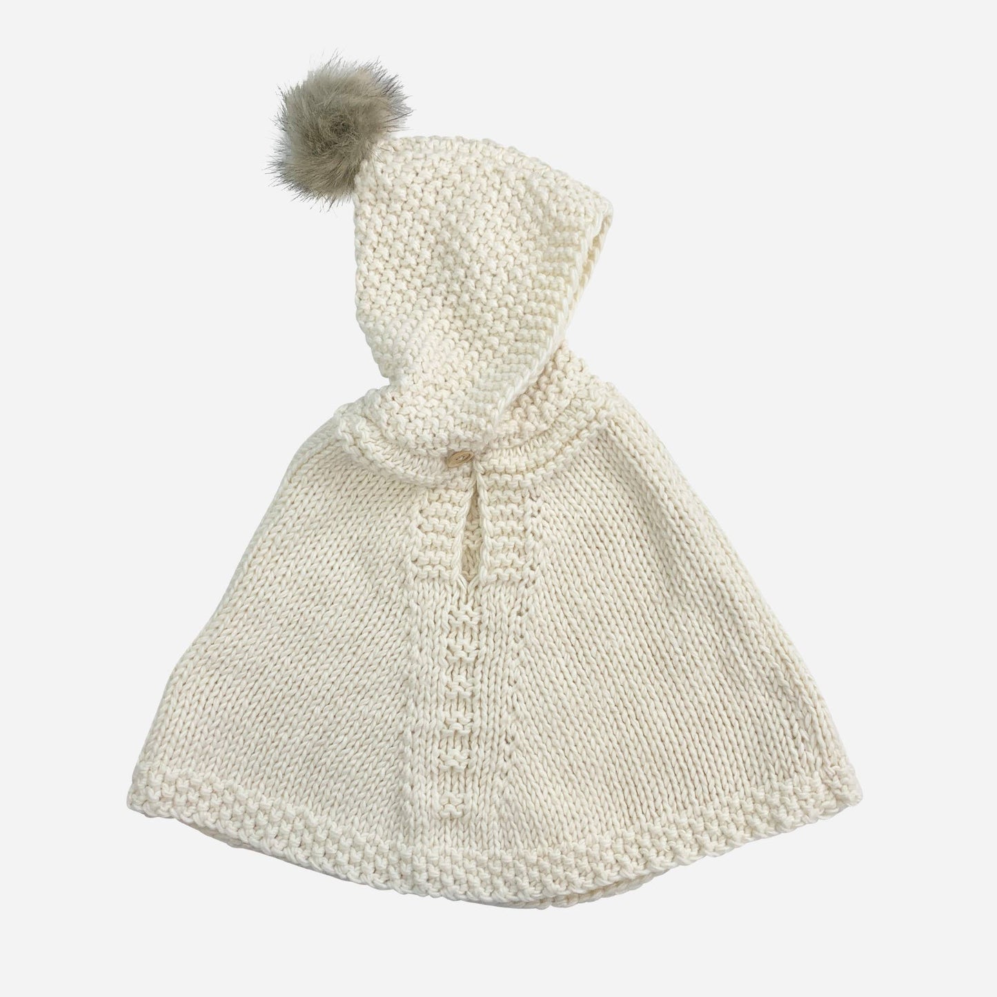Poncho with Faux Fur Pom, Cream Kids Child Winter Holiday