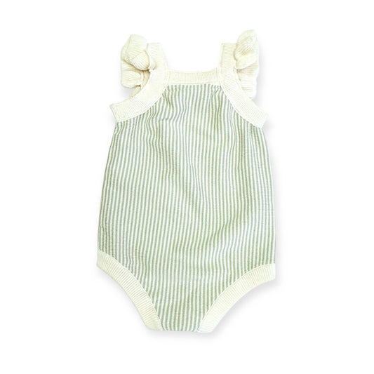 Cherry Stripe Embroidered Baby Ruffle Romper Set (Organic)