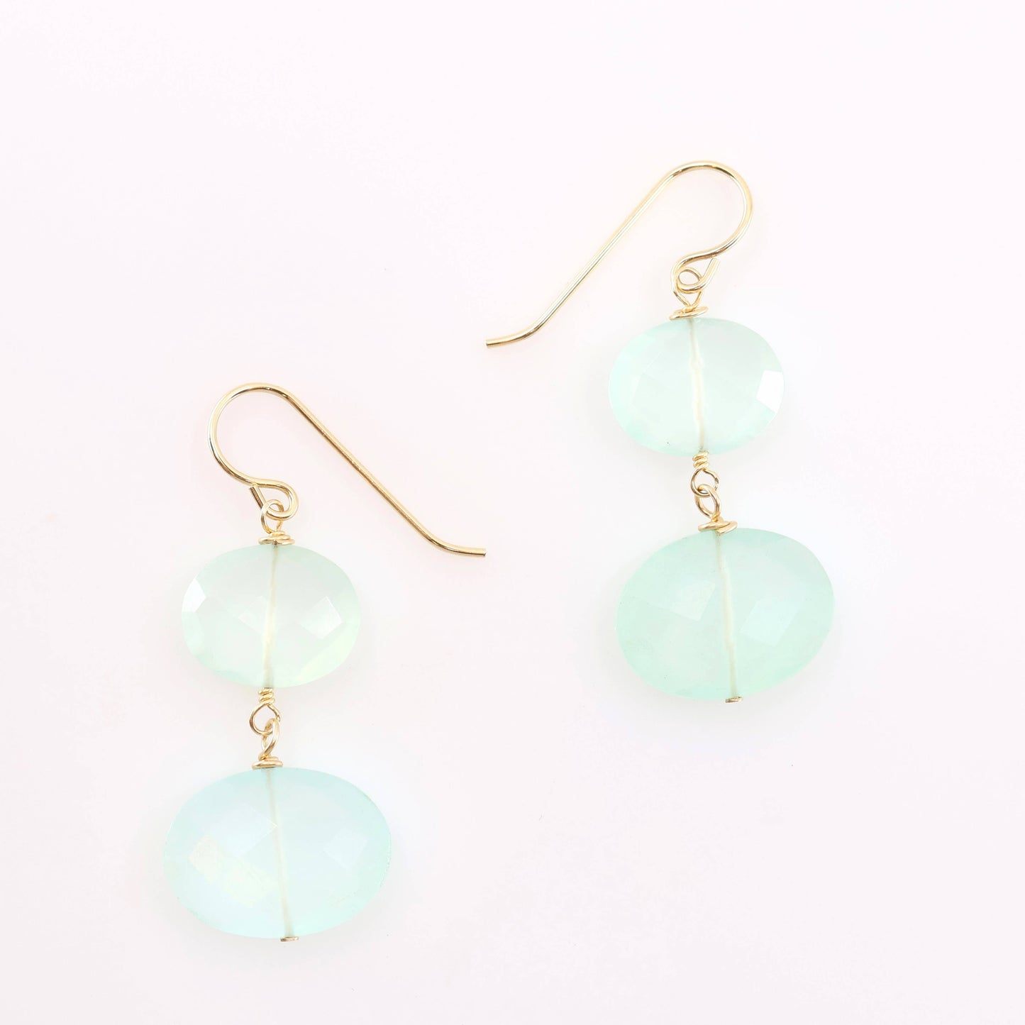 Aqua Chalcedony Oval Double Gemstone Earrings