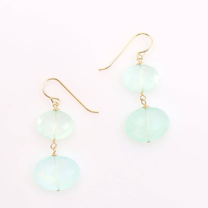 Aqua Chalcedony Oval Double Gemstone Earrings