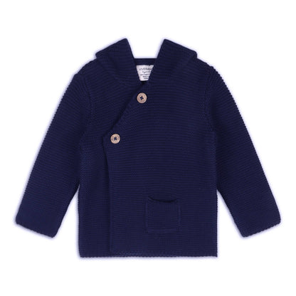 Hooded Button & Pocket Sweater Knit Baby Jacket (Organic)