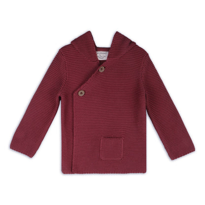Hooded Button & Pocket Sweater Knit Baby Jacket (Organic)