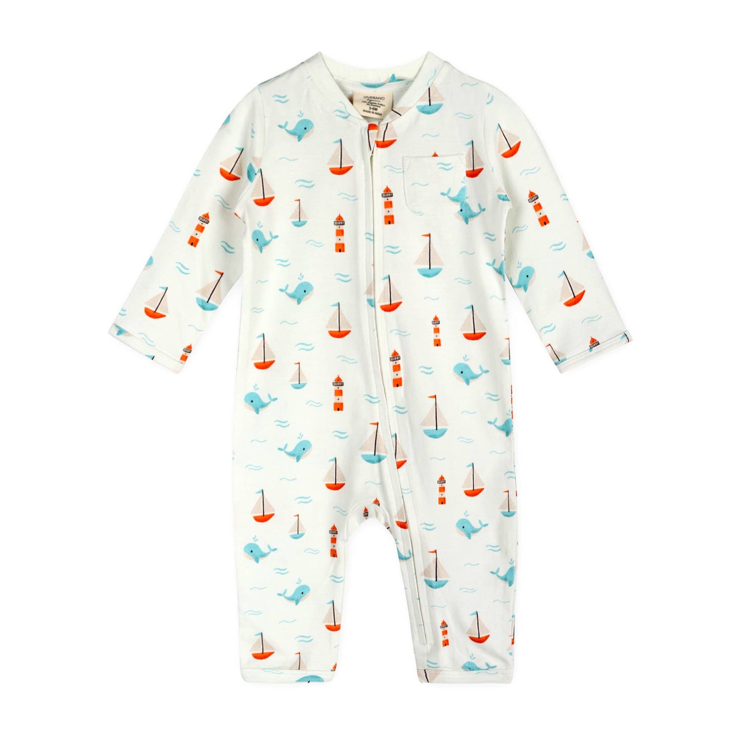 Sailboat Whales Baby Zipper Jumpsuit (Organic)