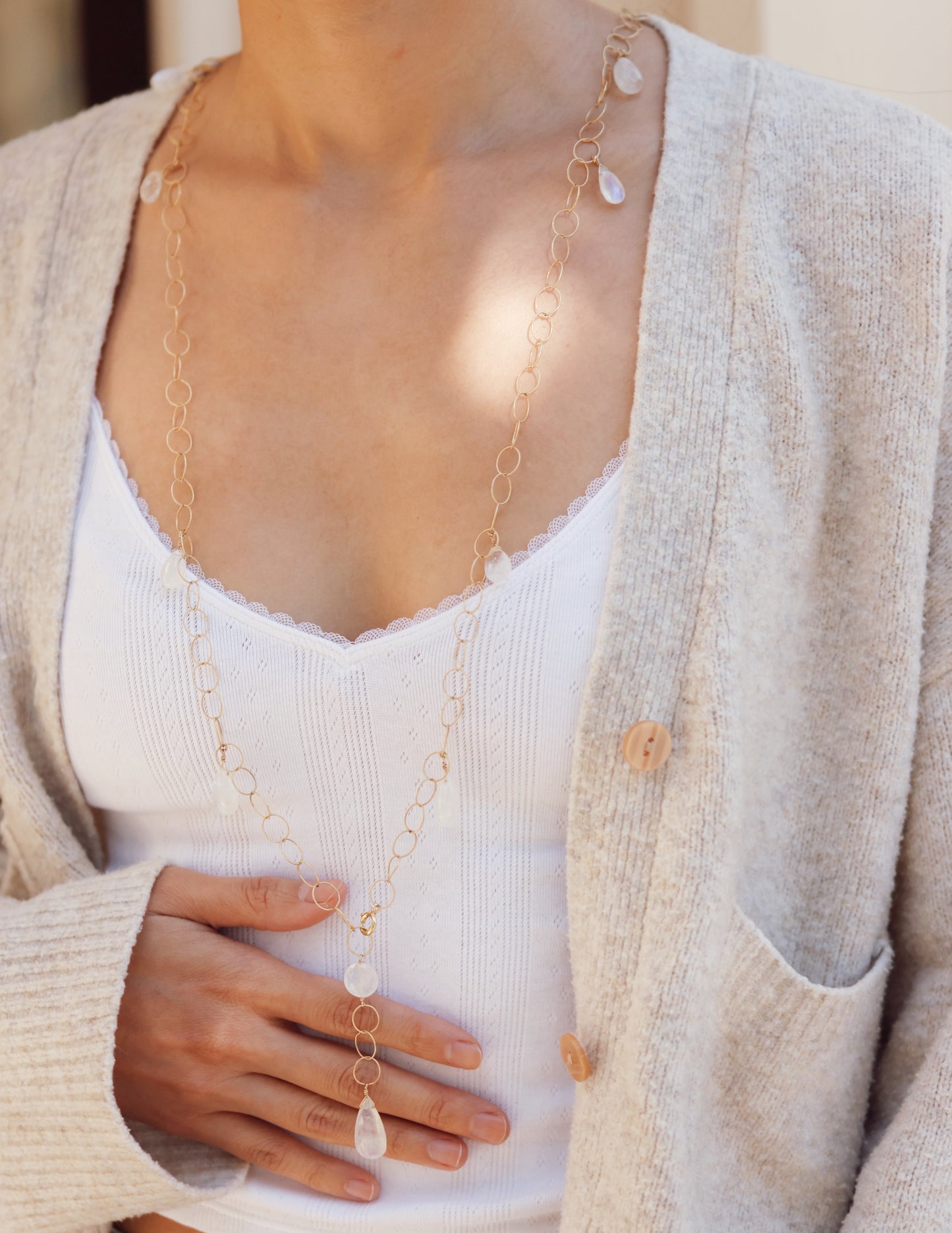 Rock Stella - Rainbow Moonstone Multistone Lariat Necklace