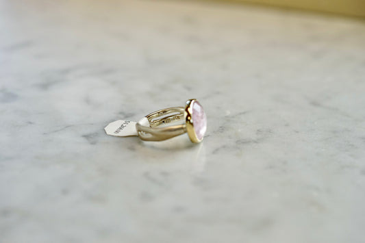 8.55 ct Morganite ring with 14k bezel and sterling sea kelp band - size 7.5