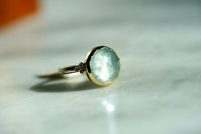 Natural Blue Topaz Ring with Diamonds - Sterling band/14k bezel