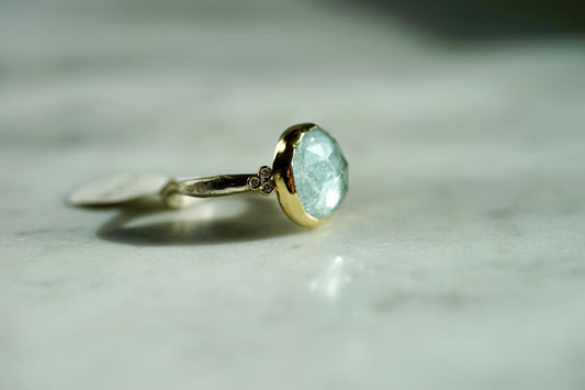 Natural Blue Topaz Ring with Diamonds - Sterling band/14k bezel