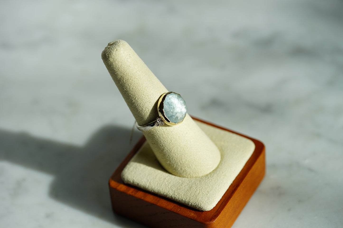 Natural Blue Topaz Ring with Diamonds - Sterling band/14k bezel