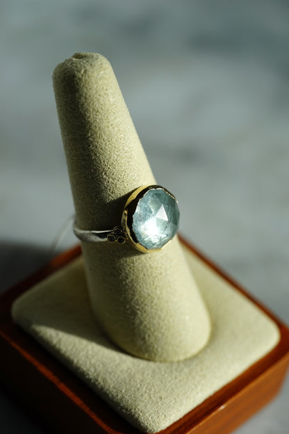 Natural Blue Topaz Ring with Diamonds - Sterling band/14k bezel