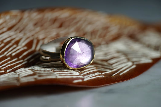 Amethyst ring - 14k bezel with sterling sea kelp band