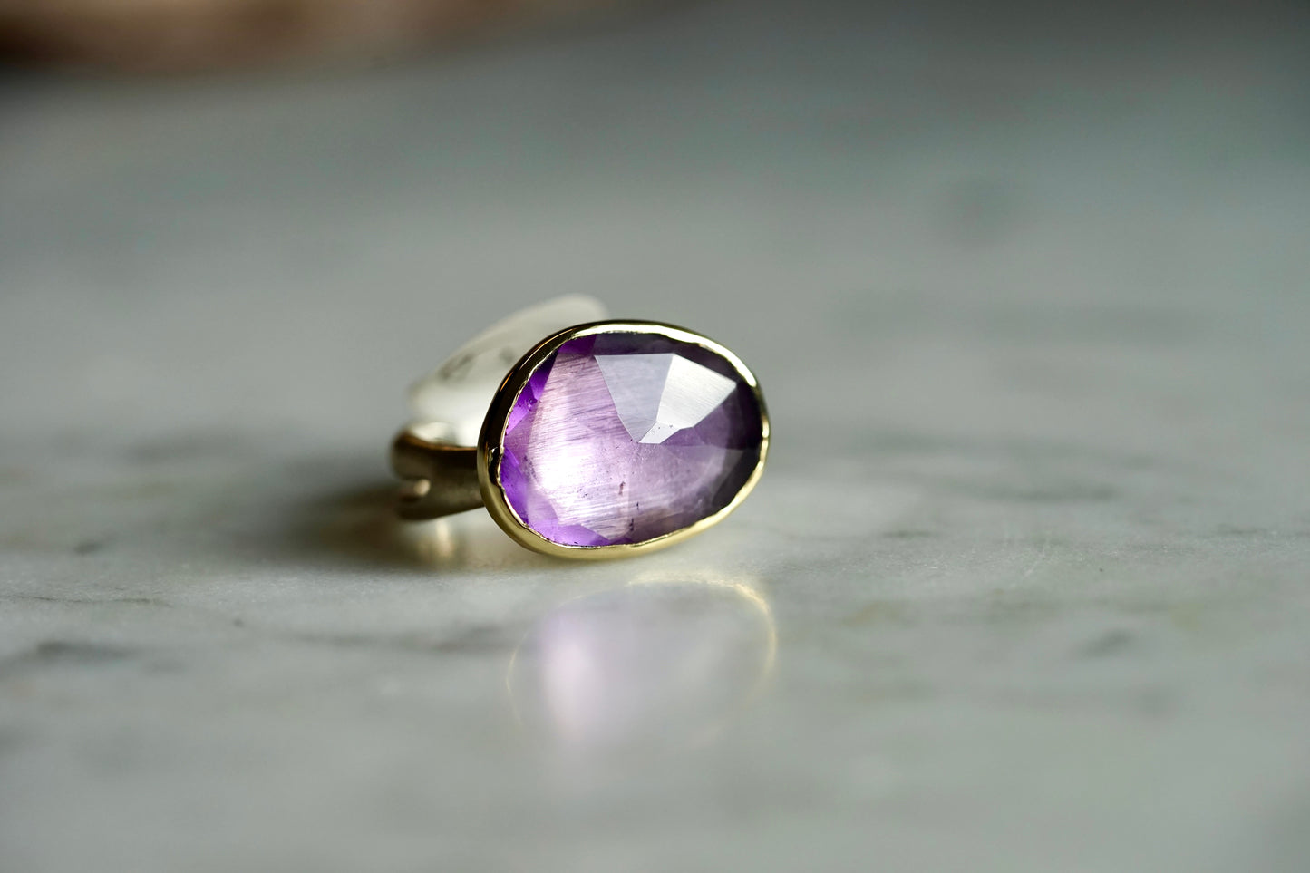 Amethyst ring - 14k bezel with sterling sea kelp band