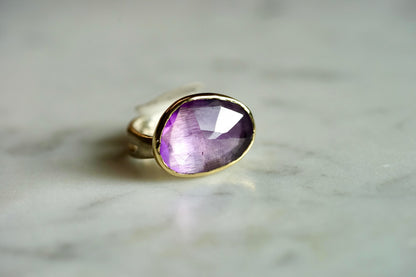 Amethyst ring - 14k bezel with sterling sea kelp band