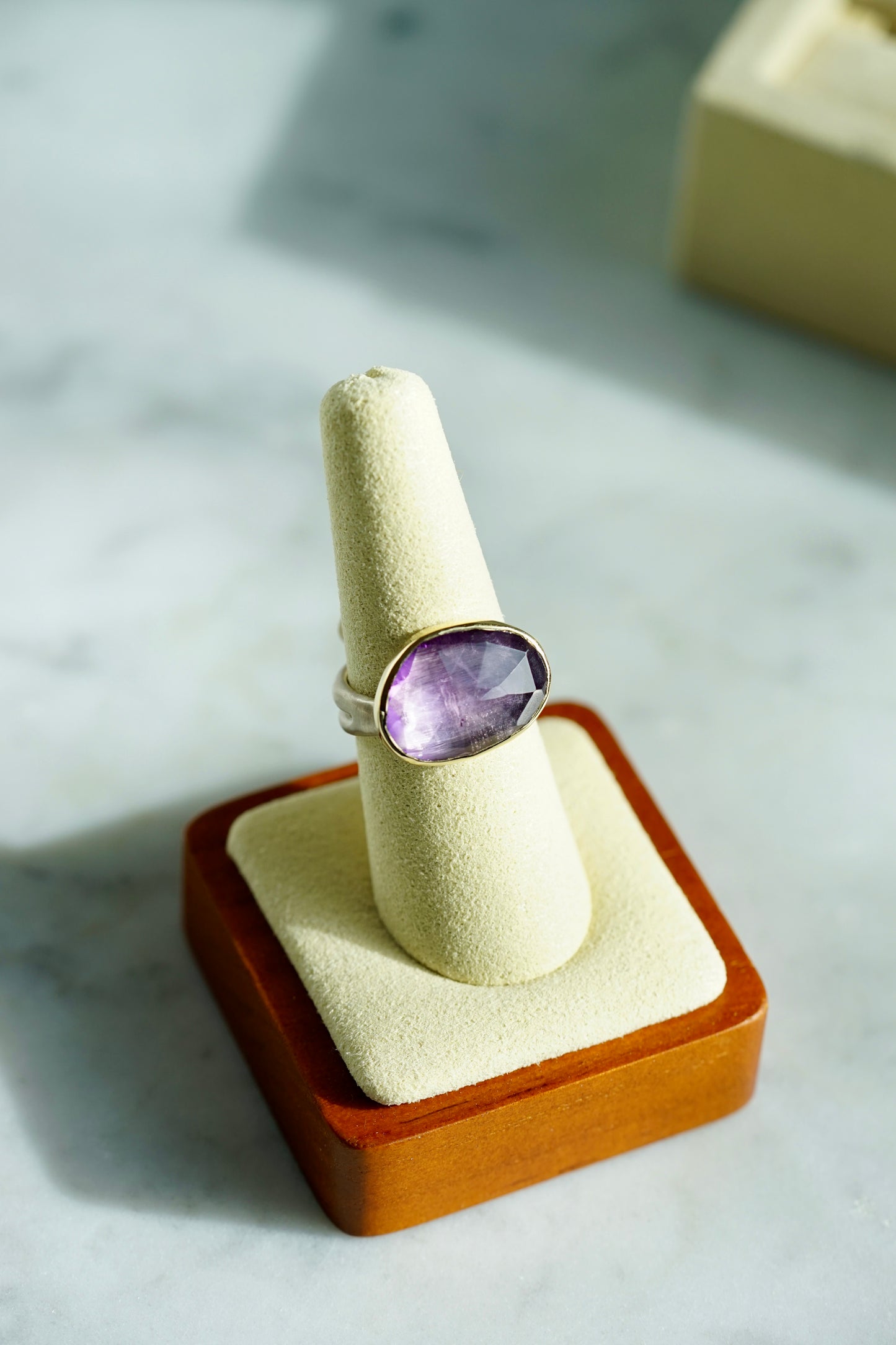 Amethyst ring - 14k bezel with sterling sea kelp band