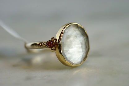 Clear Quart Ring with Sunstones - 14k bezel w/ sterling band