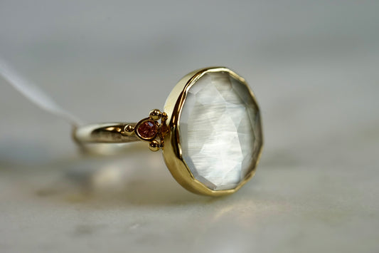 Clear Quart Ring with Sunstones - 14k bezel w/ sterling band