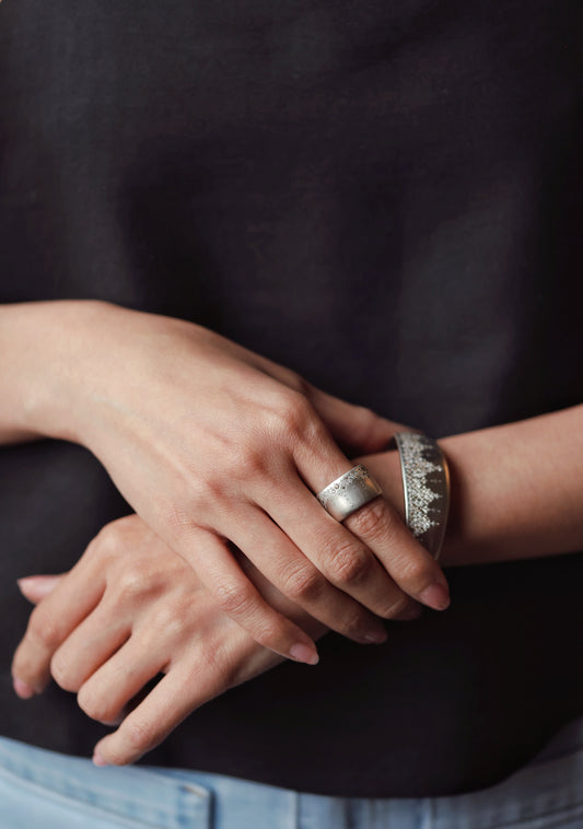 Adel Chefridi - Wide Silver Band with Champagne Diamond