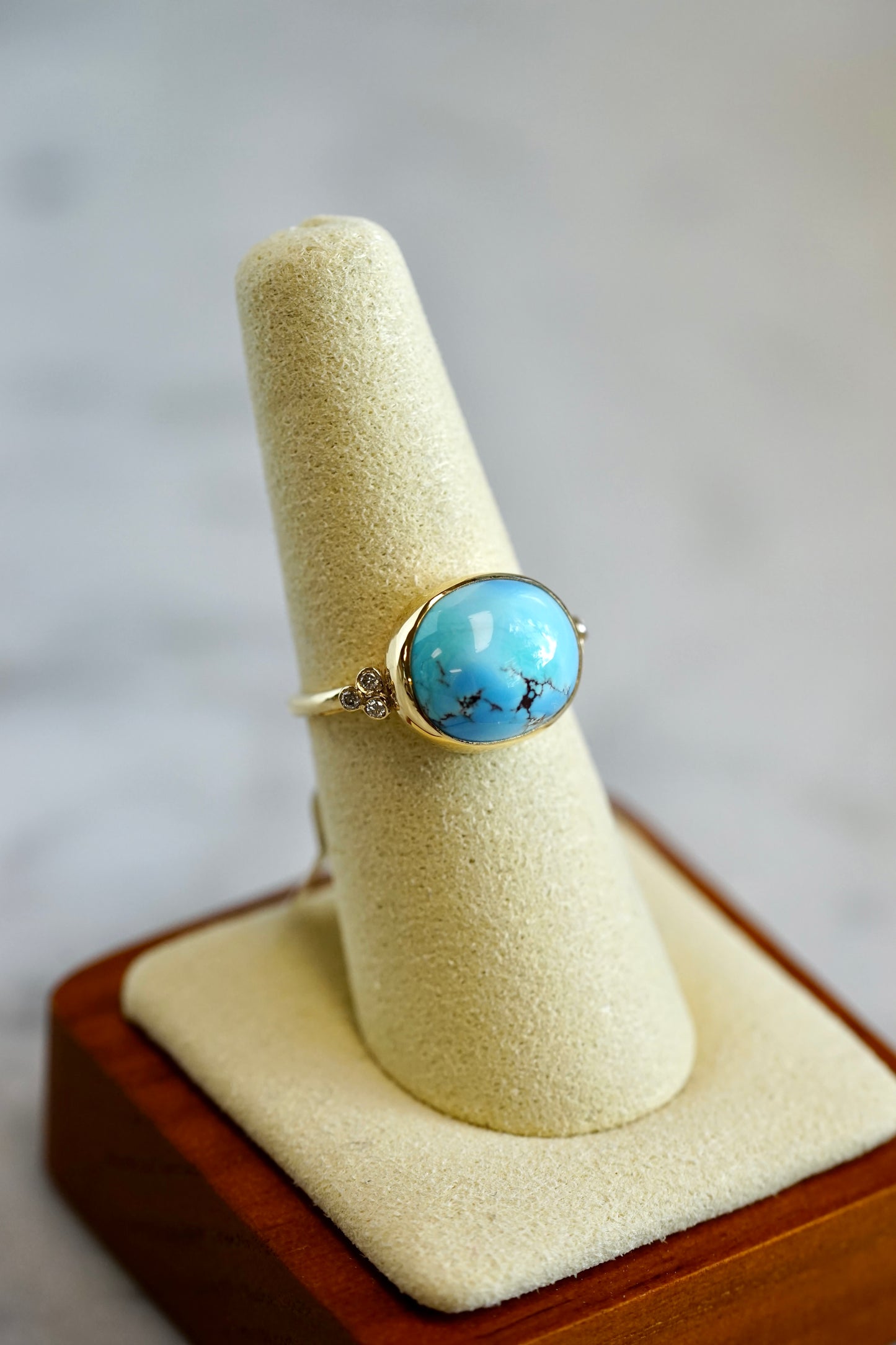 Golden Hills Oval Turquoise Ring with diamonds w/14k bezel and band