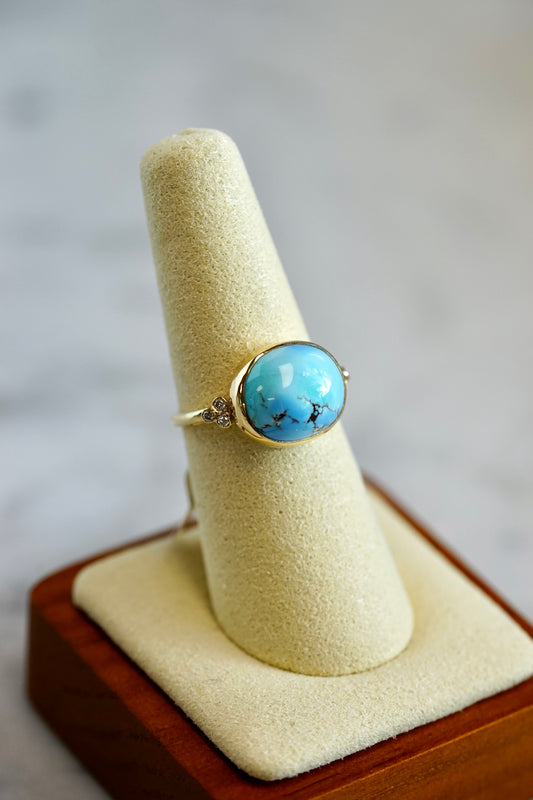 Golden Hills Oval Turquoise Ring with diamonds w/14k bezel and band