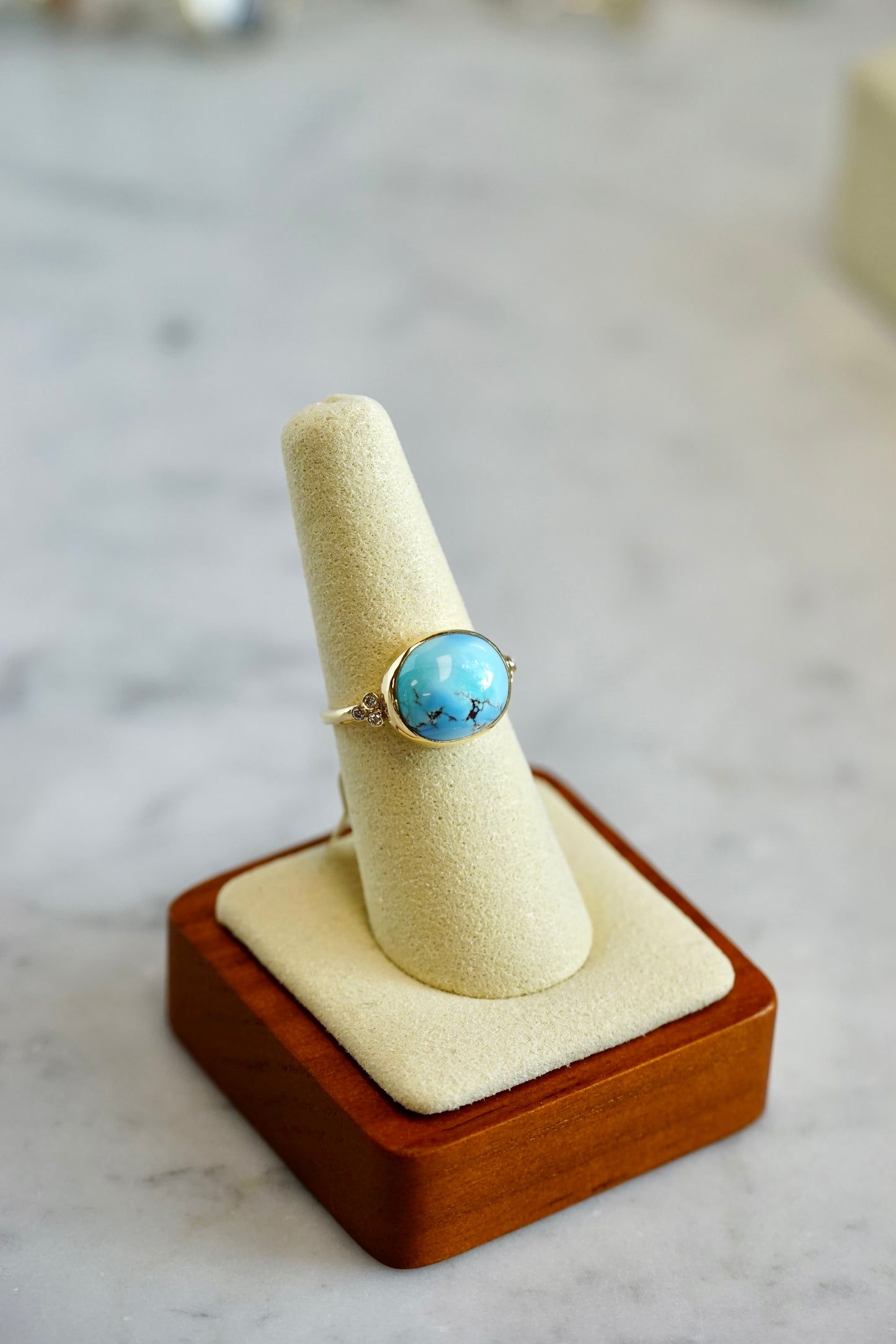 Golden Hills Oval Turquoise Ring with diamonds w/14k bezel and band
