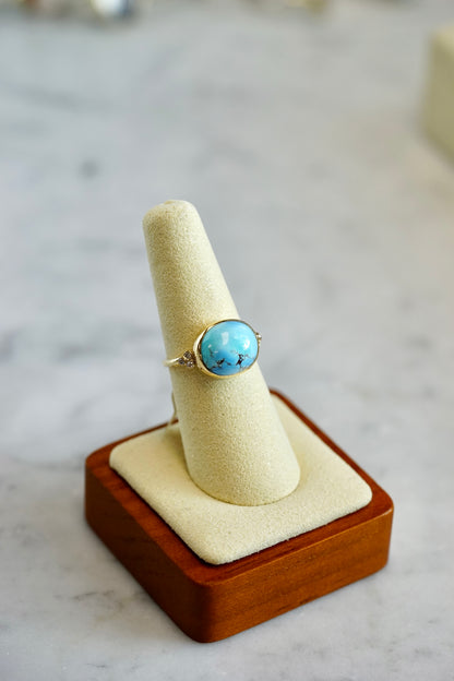Golden Hills Oval Turquoise Ring with diamonds w/14k bezel and band