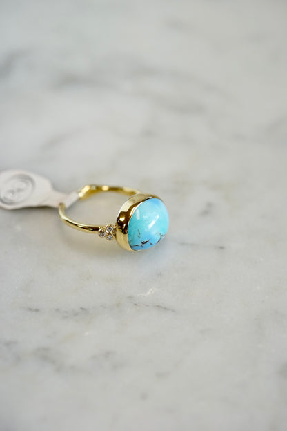 Golden Hills Oval Turquoise Ring with diamonds w/14k bezel and band
