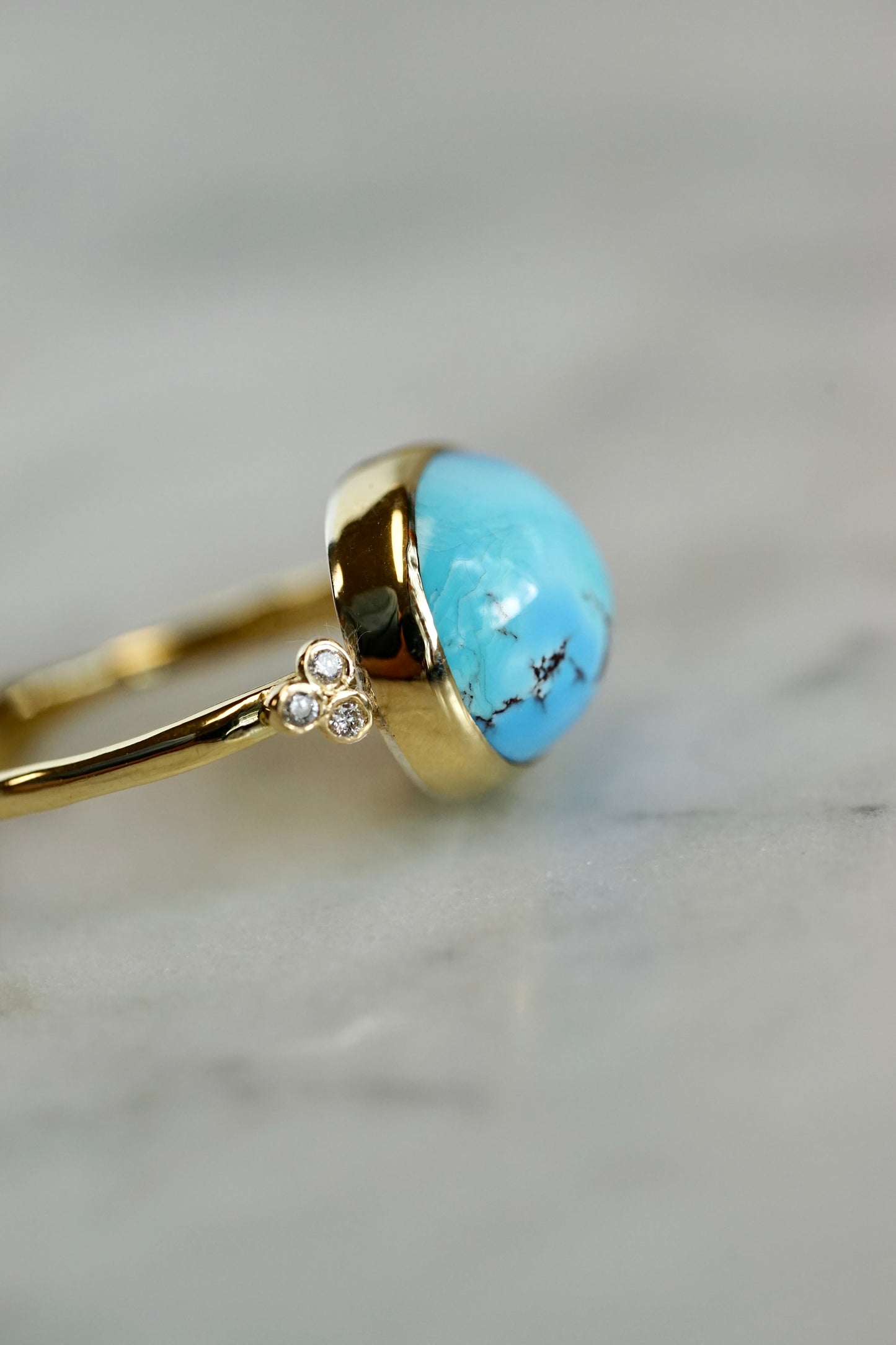 Golden Hills Oval Turquoise Ring with diamonds w/14k bezel and band